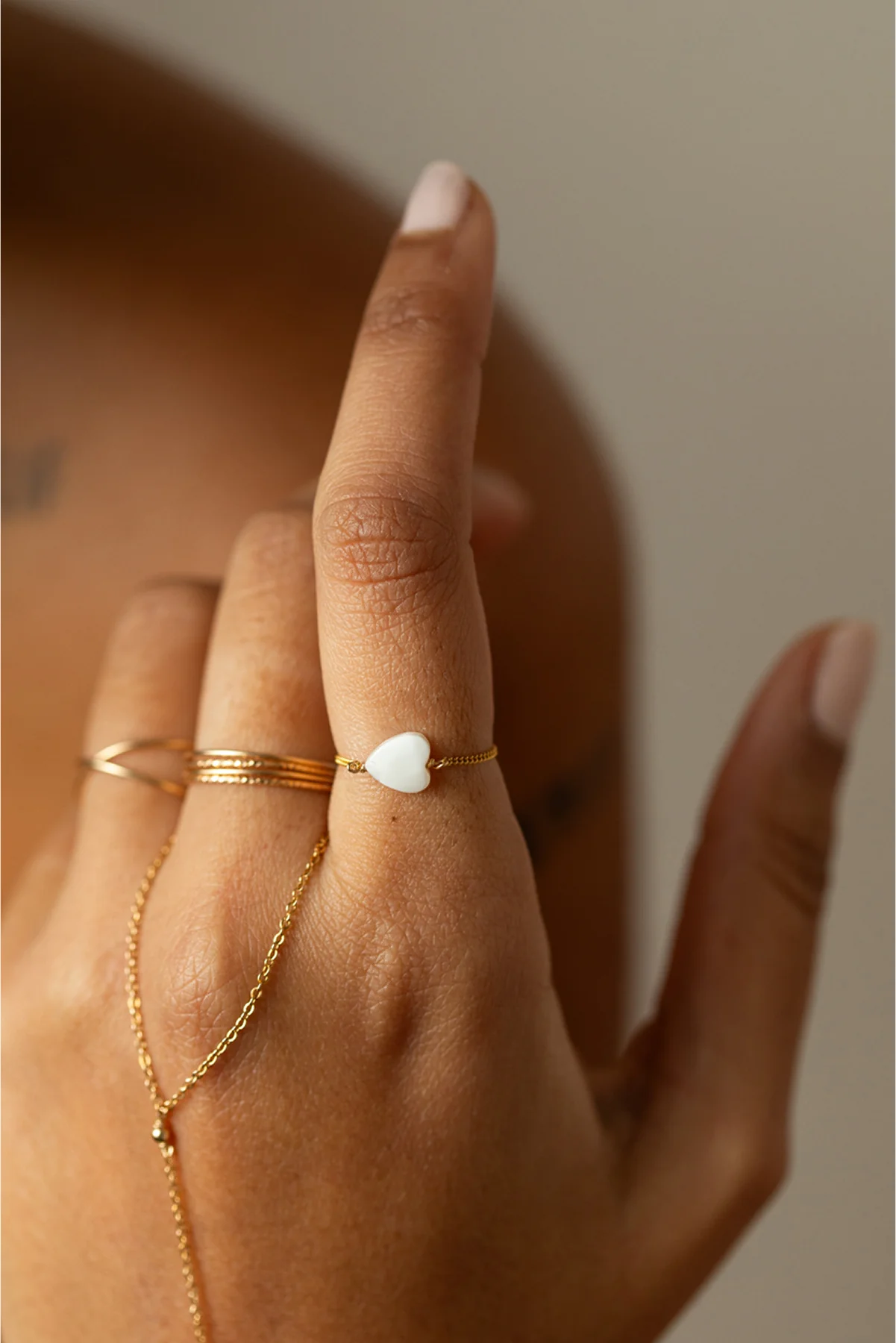 Bague chaînette Coeur - Nacre - Image 5