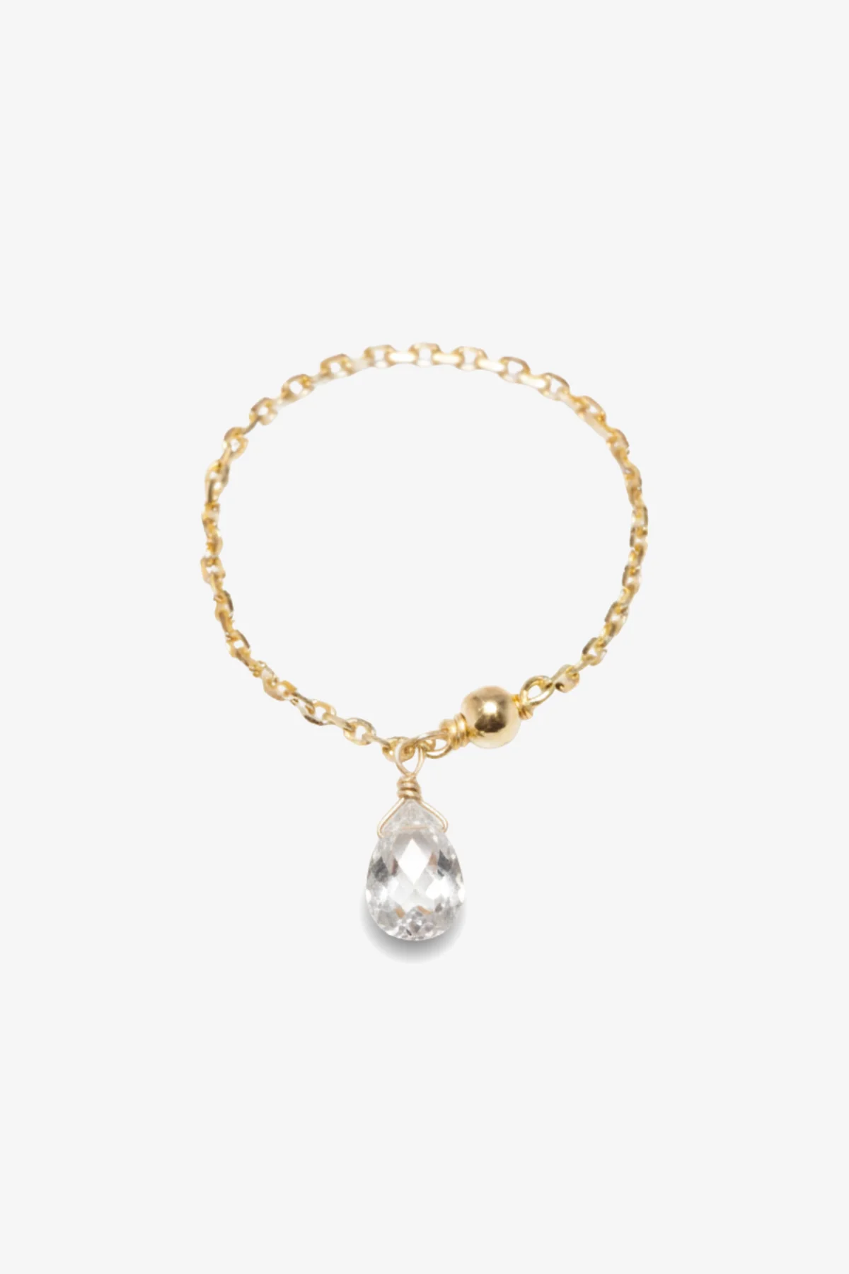 Bague chaînette pampille Mia - Or 750‰ Saphir blanc