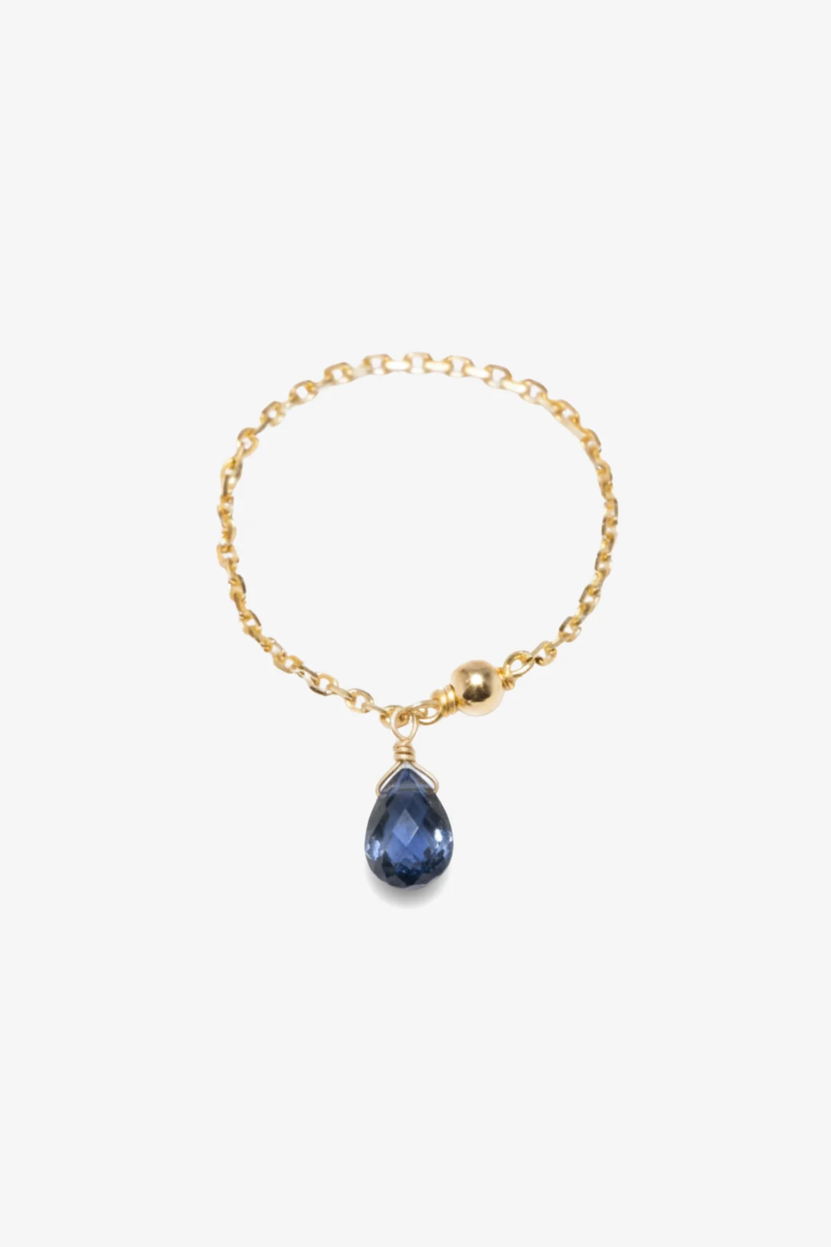Bague chaînette pampille Mia - Or 750‰ Saphir bleu foncé