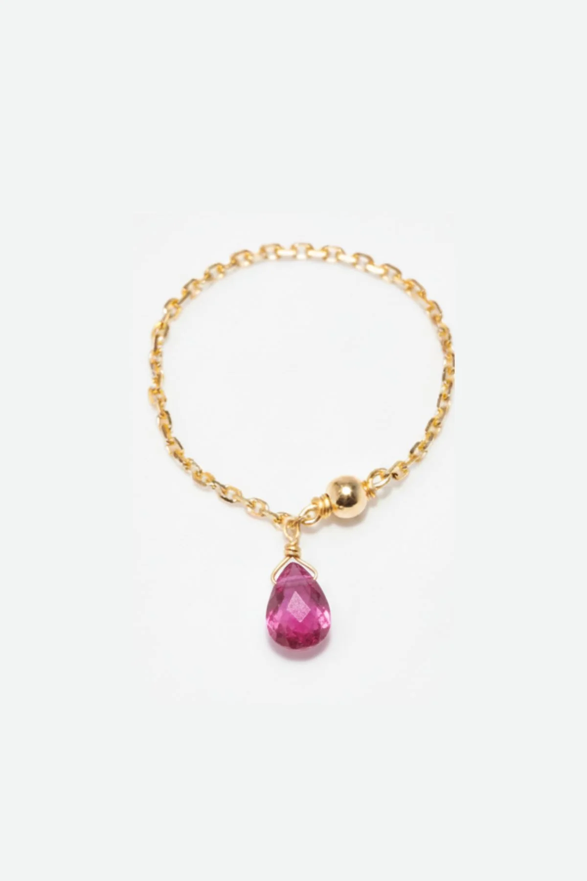 Bague chaînette pampille Mia - Or 750‰ Saphir rose foncé