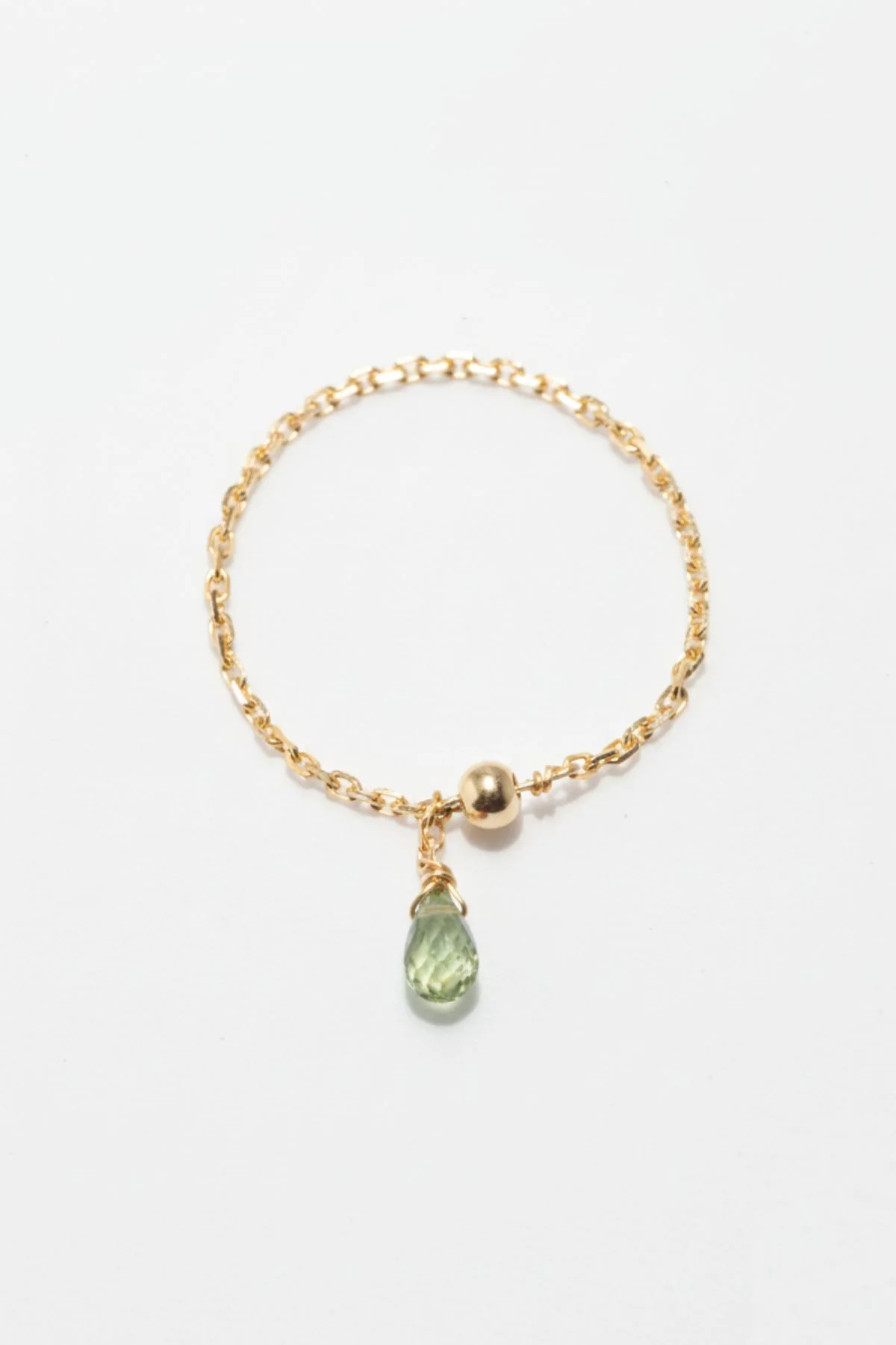 Bague chaînette pampille Mia - Or 750‰ Saphir vert clair
