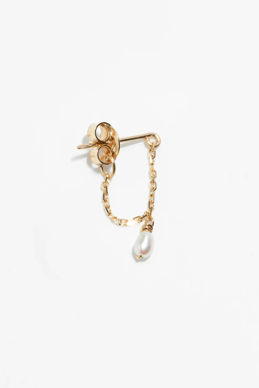 Boucle d'oreille chaînette Mia - Or 750‰ - Perle de culture - Image 3