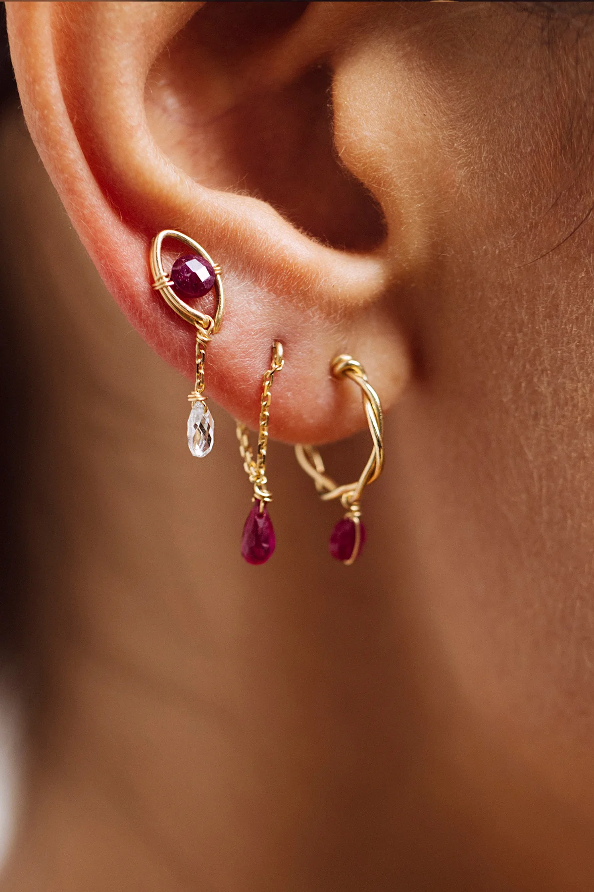 Boucles d'oreilles chaîne Mia essentiel - Or 750‰ Rubis - Image 3