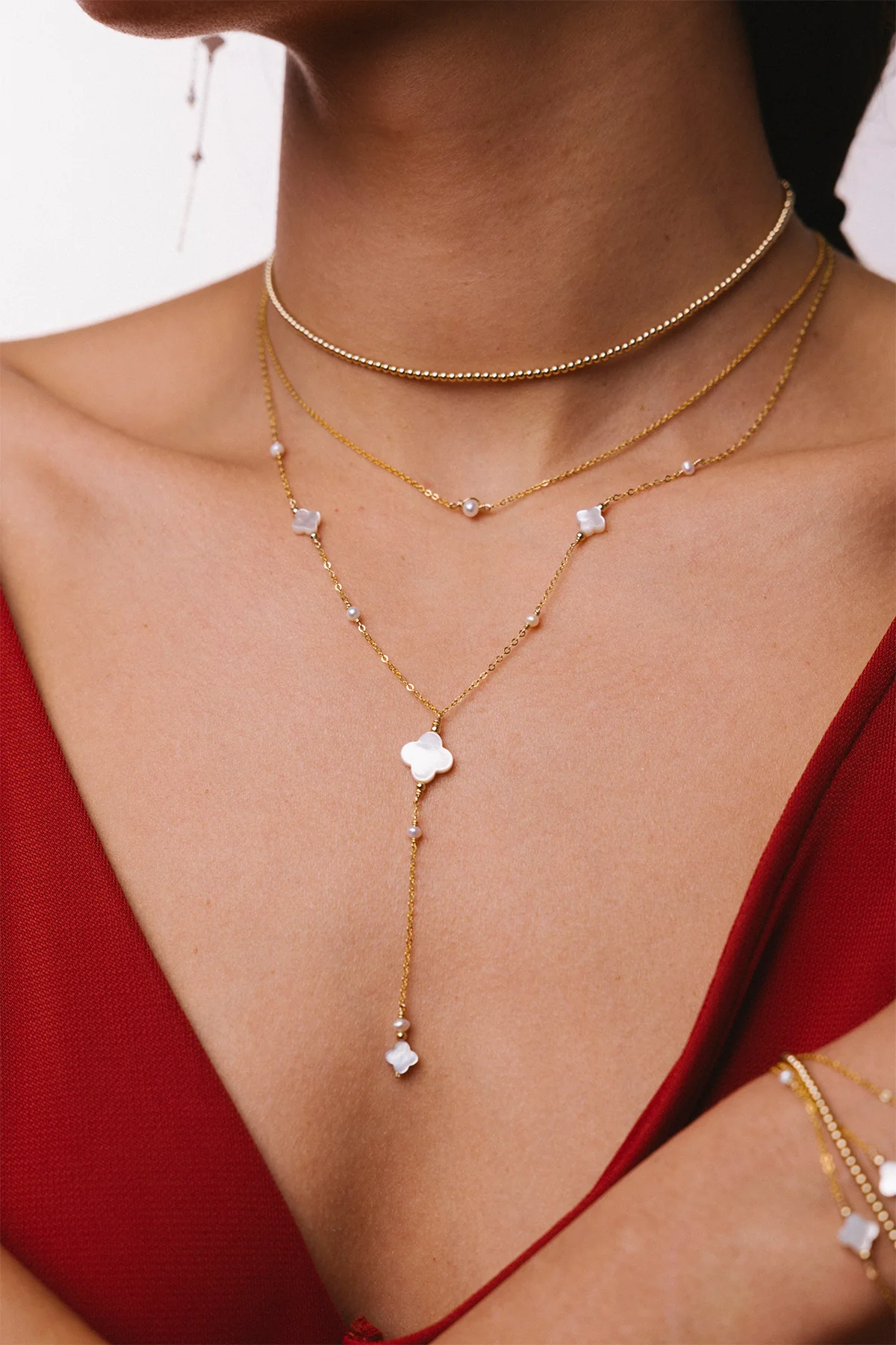 Collier long cravate Swan - Nacre - Image 3